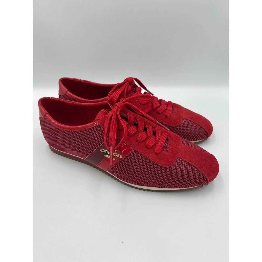 Coach Ivy Red Mesh Suede Patent Leather Low Top Sneakers Womens 6.5 B A00994